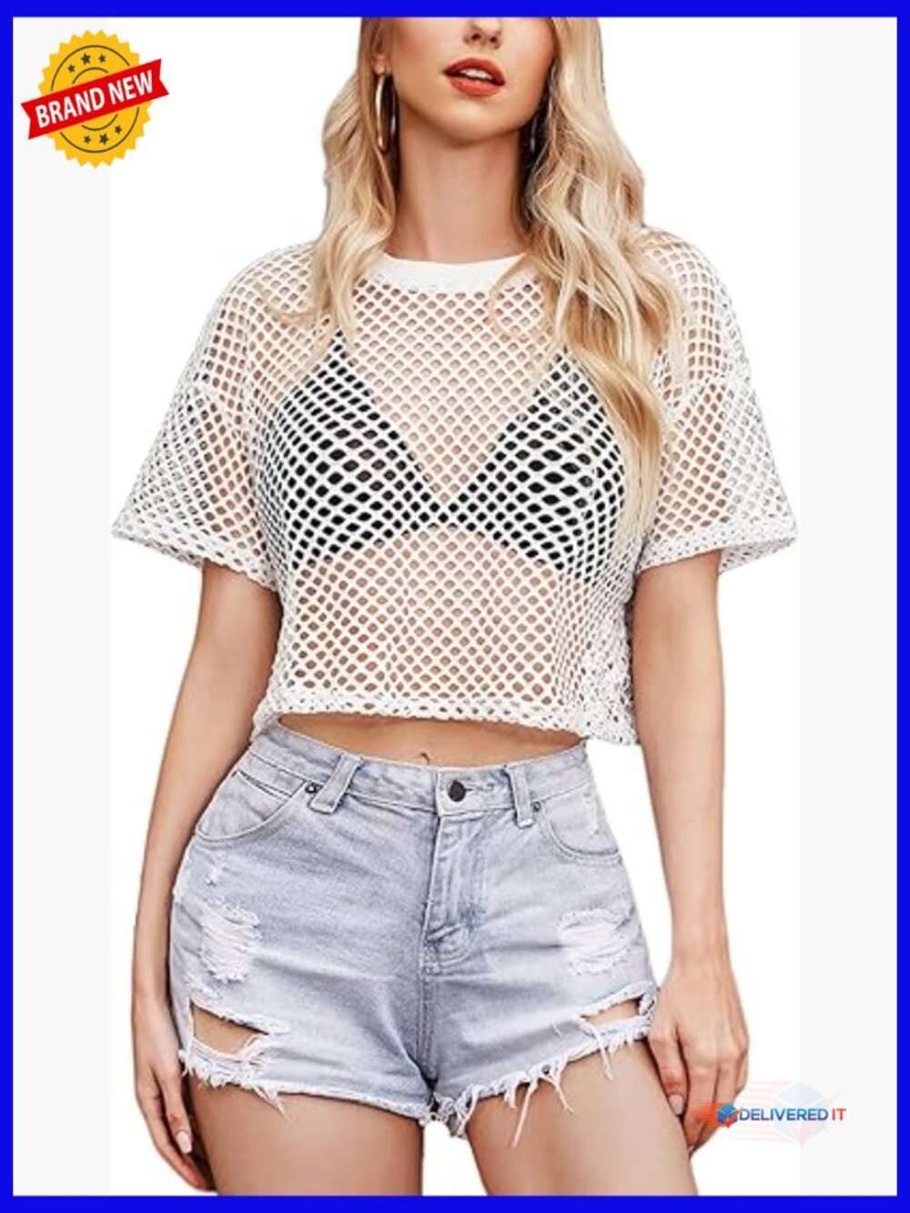 Sheer Fishnet Crop Top Lingerie Mesh See Through Tee